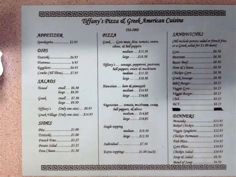 tiffany's greek restaurant menu.